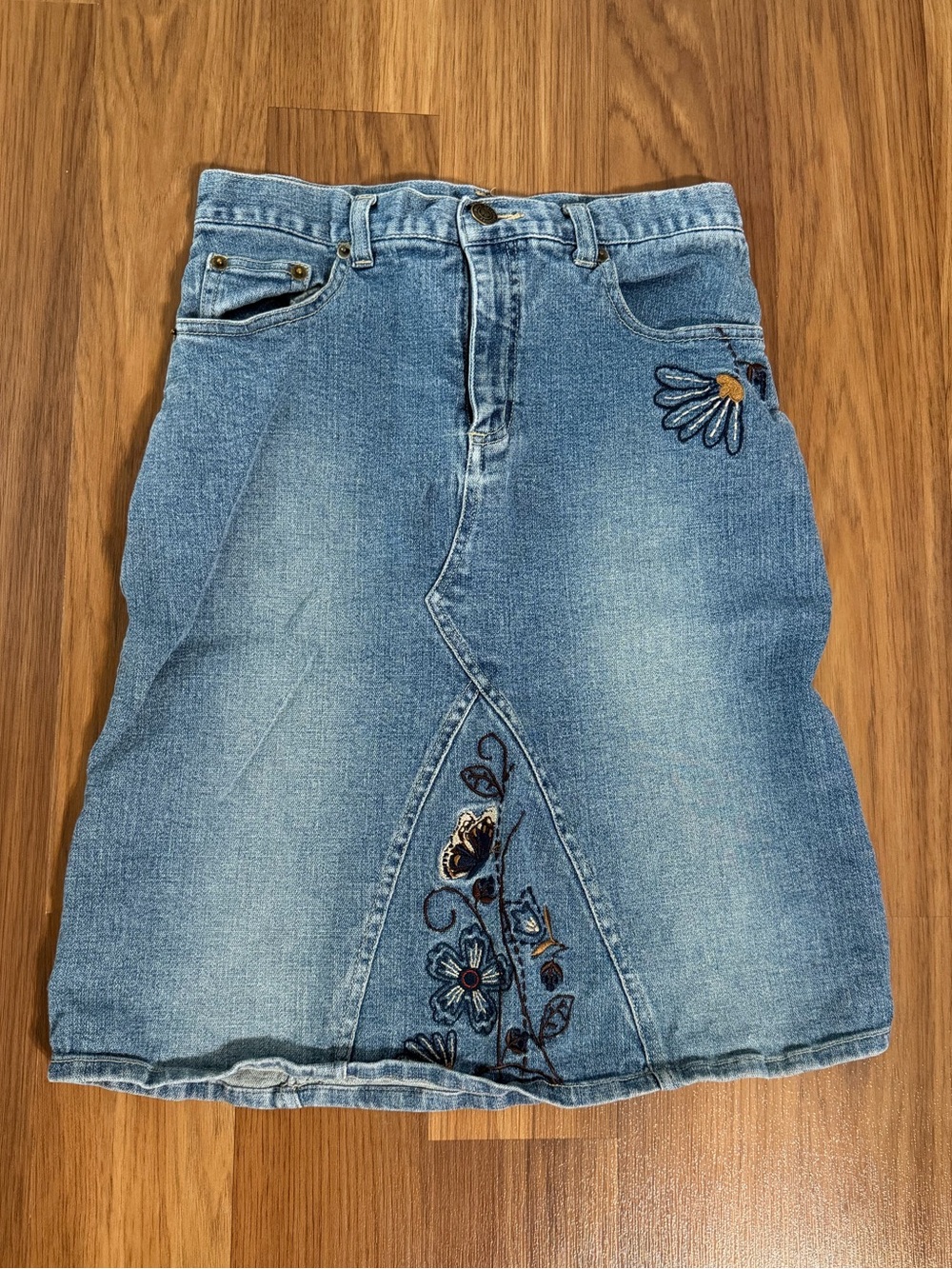 Girls' Light Blue Embroidered Denim Skirt